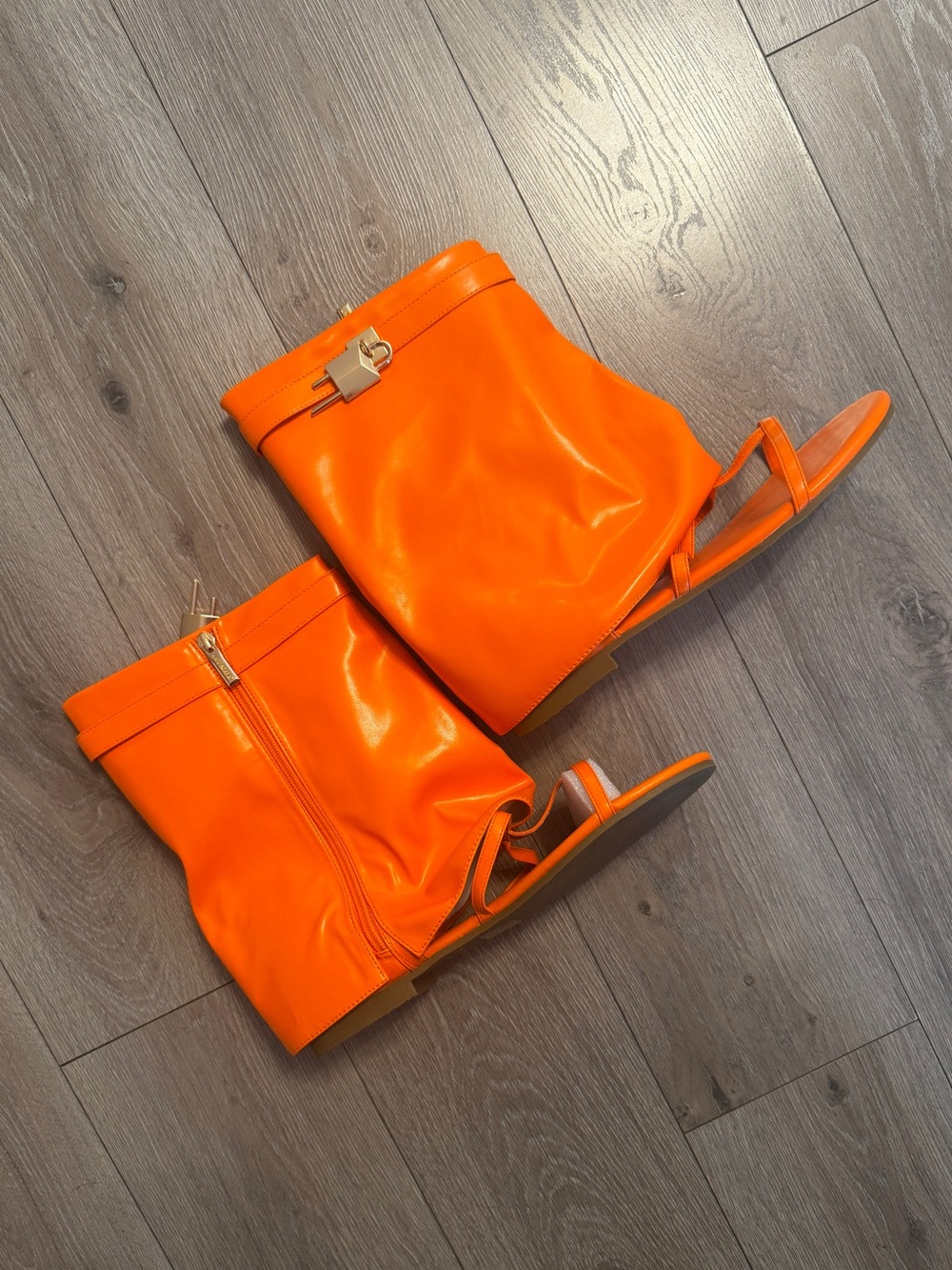Orange Faux Leather Shark Boots Sandals